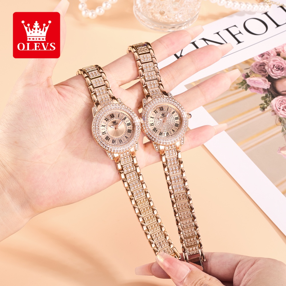Luxury Watch Dial - OLEVS 高級ファッションレディース腕時計 ダイヤモンドダイヤル防水ダイヤモンド象嵌クォーツ時計 女性用美しいトレンドドレスウォッチ