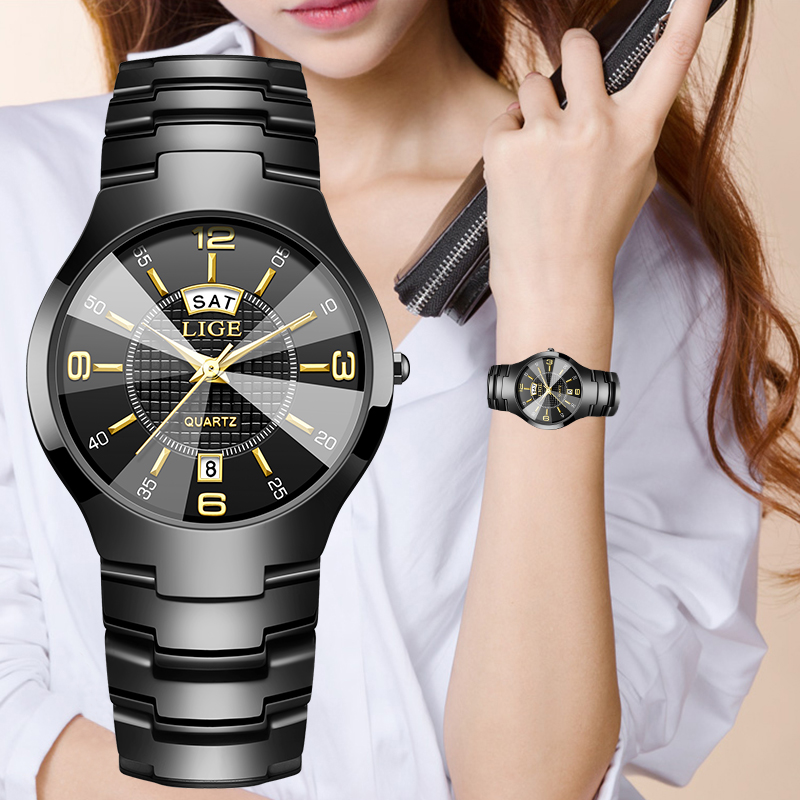 Luxury Watch Dial - LIGE ファッションエレガントな女性の腕時計高級セラミックストラップ自動日付週防水小さなダイヤルクォーツ時計女性のためのギフト