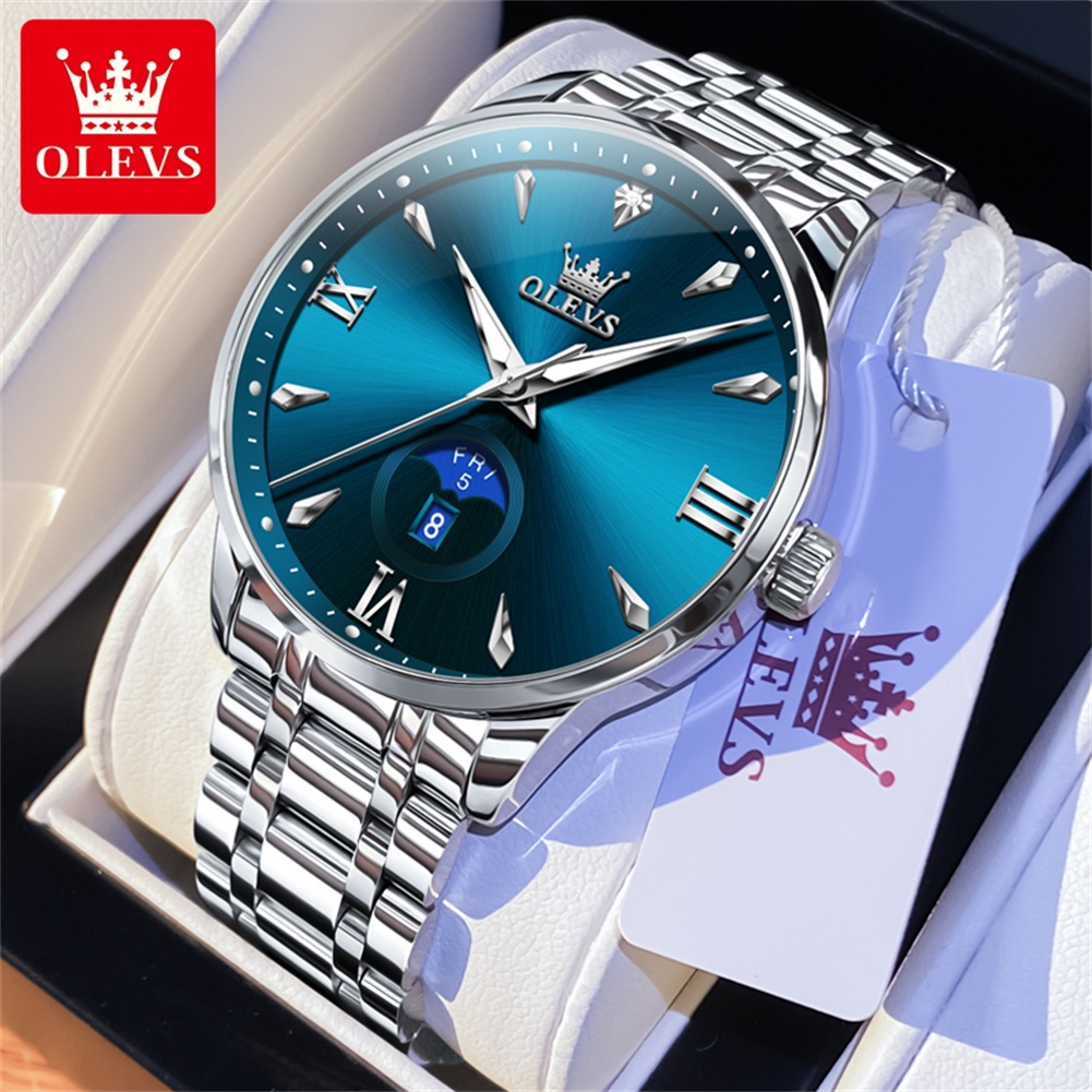 Luxury Watch Brand - OLEVS ムーンフェイズメンズ腕時計カレンダー 30 メートル防水クォーツ時計男性ファッションミニマリストオリジナル腕時計ブランド腕時計