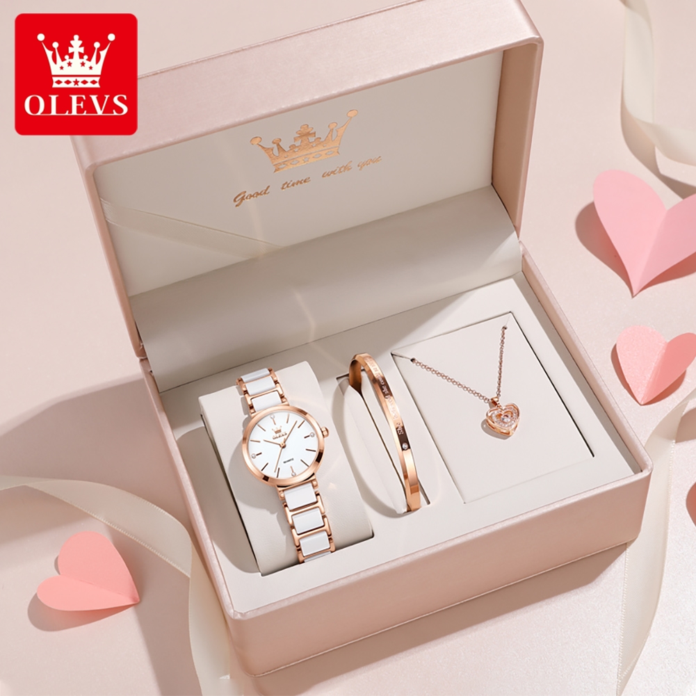 Luxury Watch Girl - OLEVSレディース腕時計5877高級エレガントクォーツ腕時計防水夜光セラミックストラップレディース腕時計ブレスレットセットギフトボックス時計