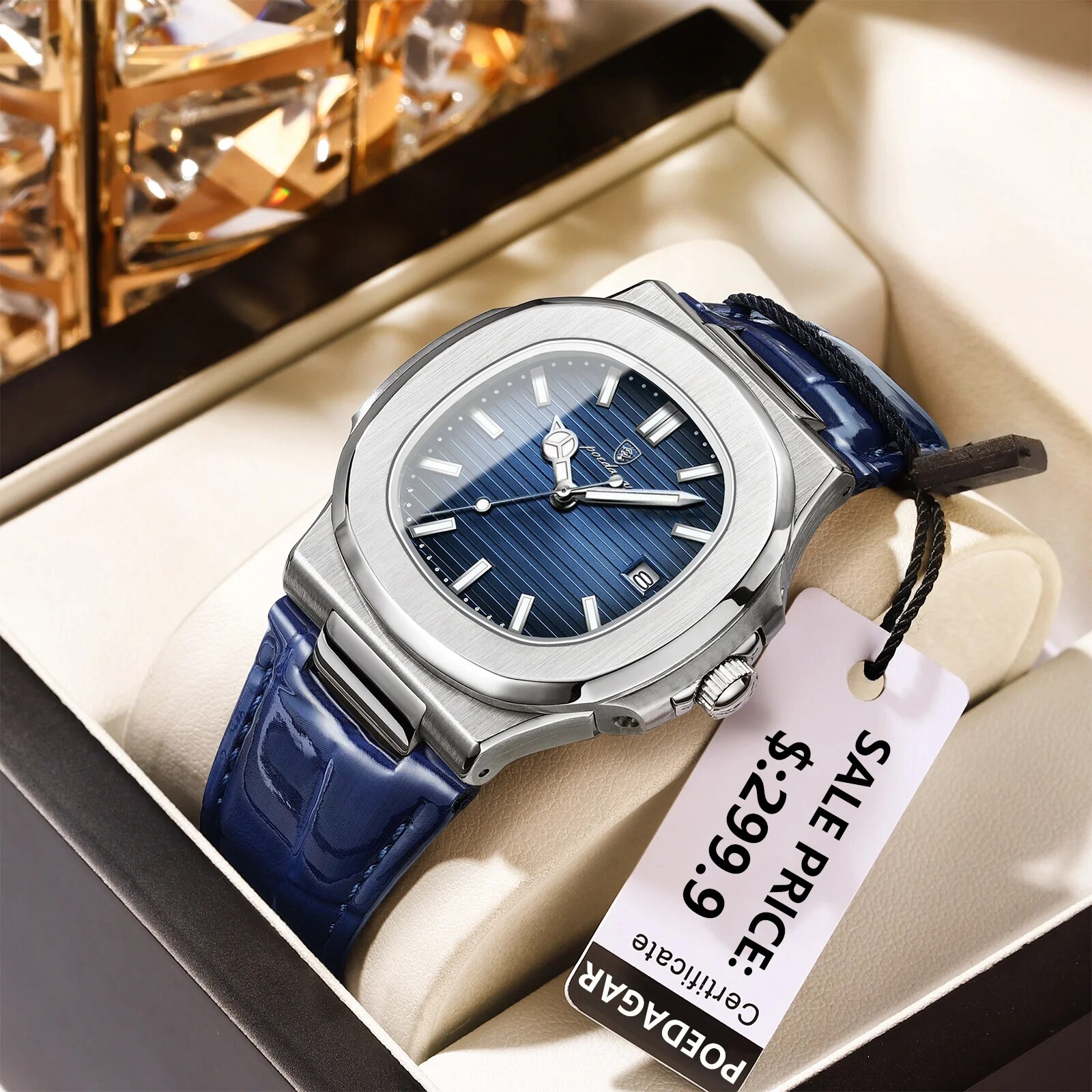 Luxury Watch Hublot - Poedagar トップ高級スクエアマン腕時計日付防水発光メンズ腕時計高品質レザーメンズクォーツ時計 + ボックスリロイ