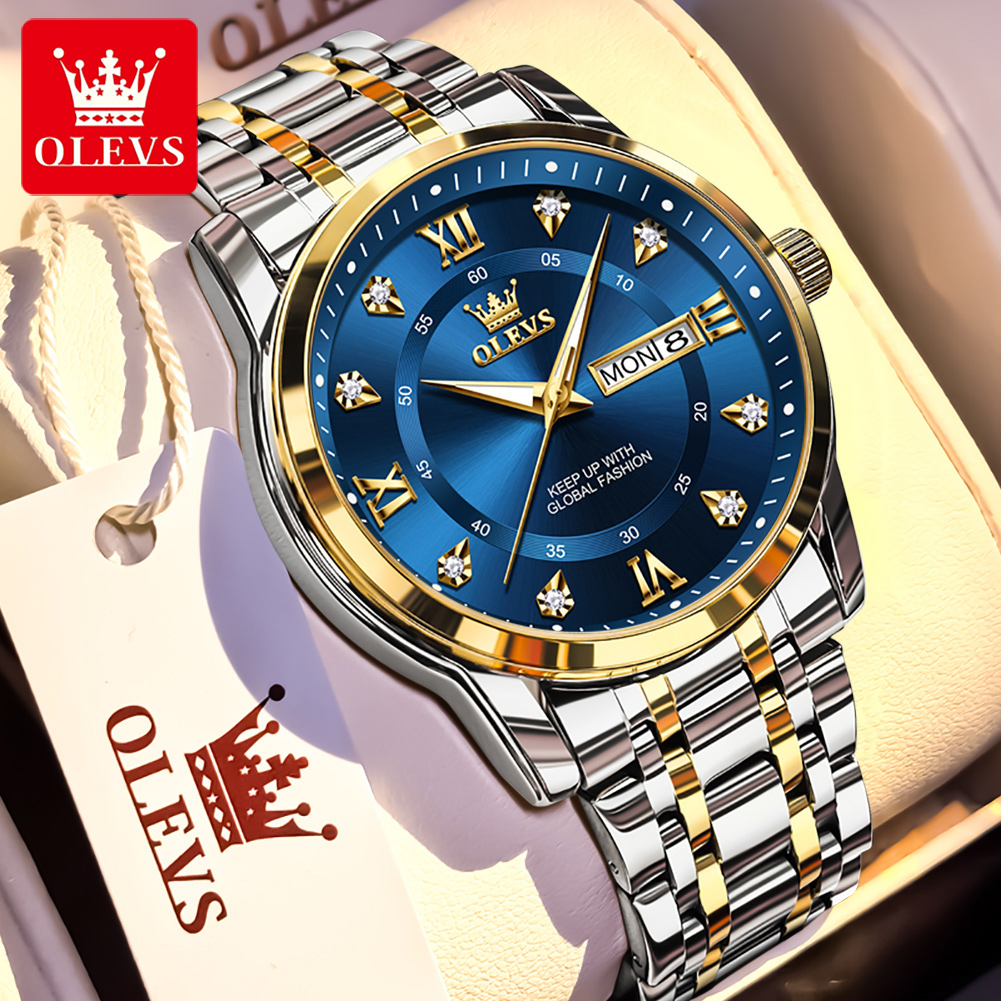 Luxury Watch Brand - OLEVS ブランドファッションメンズ腕時計ステンレス鋼防水クォーツ腕時計発光オリジナル腕時計男性用デュアルカレンダー