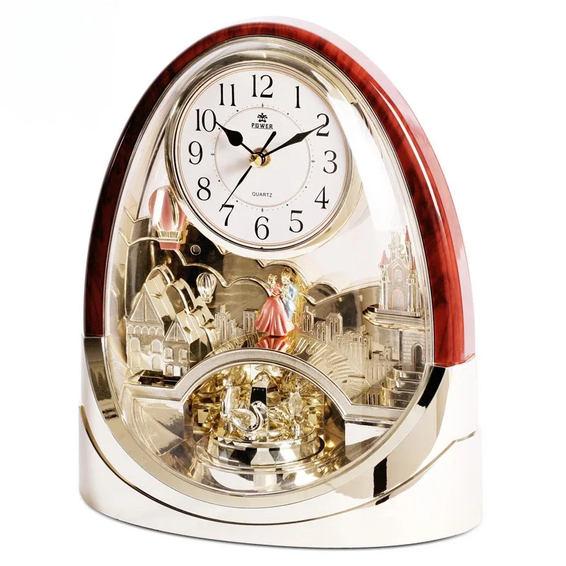 Table Watch Luxury - テーブルウォッチデスククロックヴィンテージ木製スイングミュージックホームデコレーションアートクォーツクロックフリップ高級オフィスデスク電子アンティーク時計