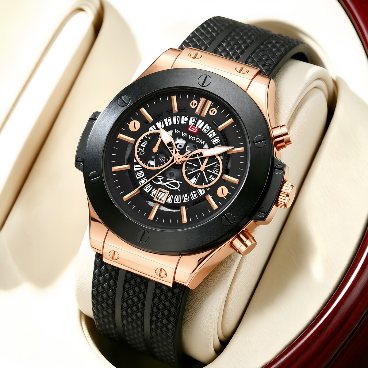 Luxury Watch Hublot - ブラックシリコンメンズハンド46ミリメートル中空大型ダイヤルローズゴールドファッショナブルなミリタリースタイルオリジナルクォーツムーブメントスポーツウォッチ