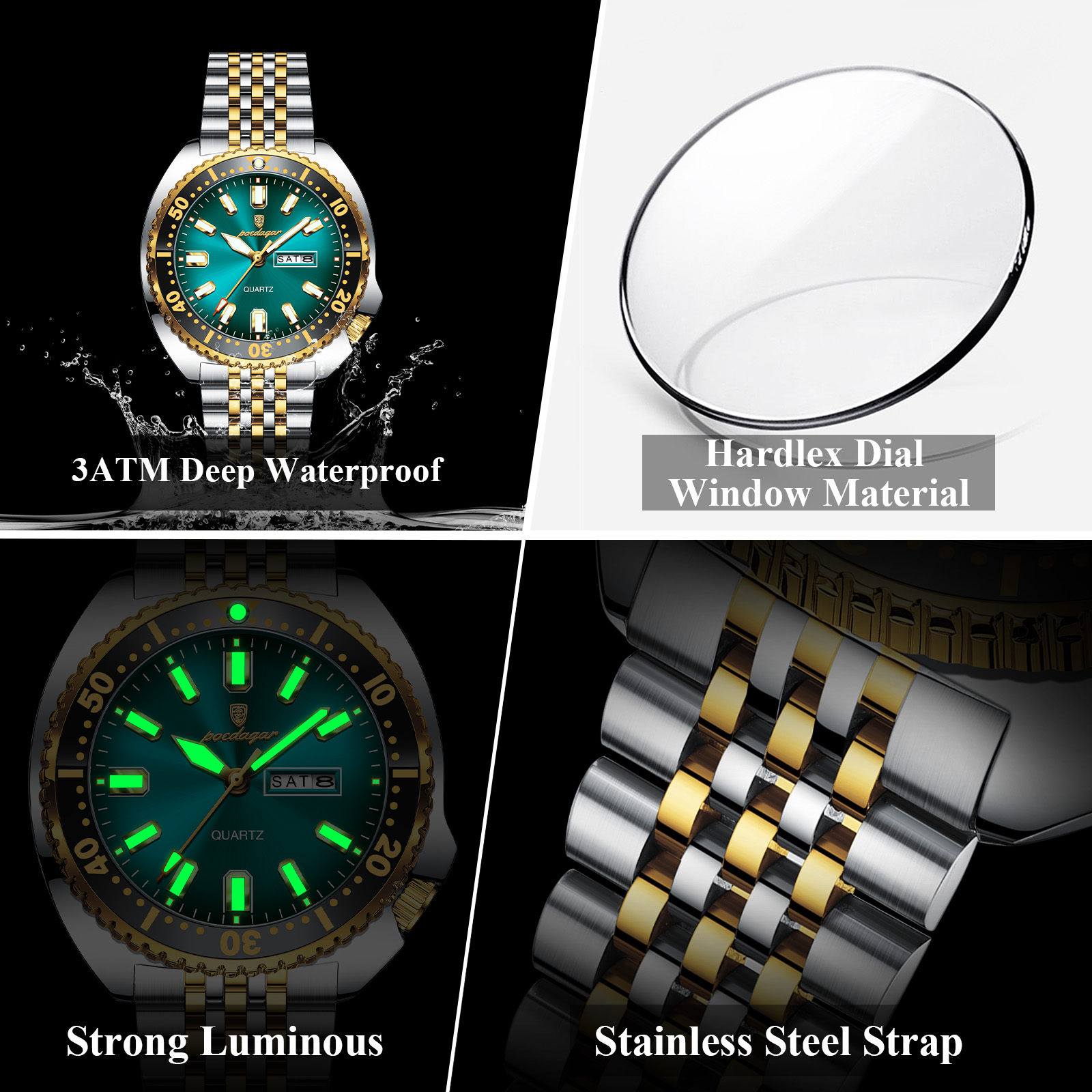 POEDAGARトップオリジナルメンズ腕時計防水ステンレスス - Luxury Watch Hublot のレビューと価格