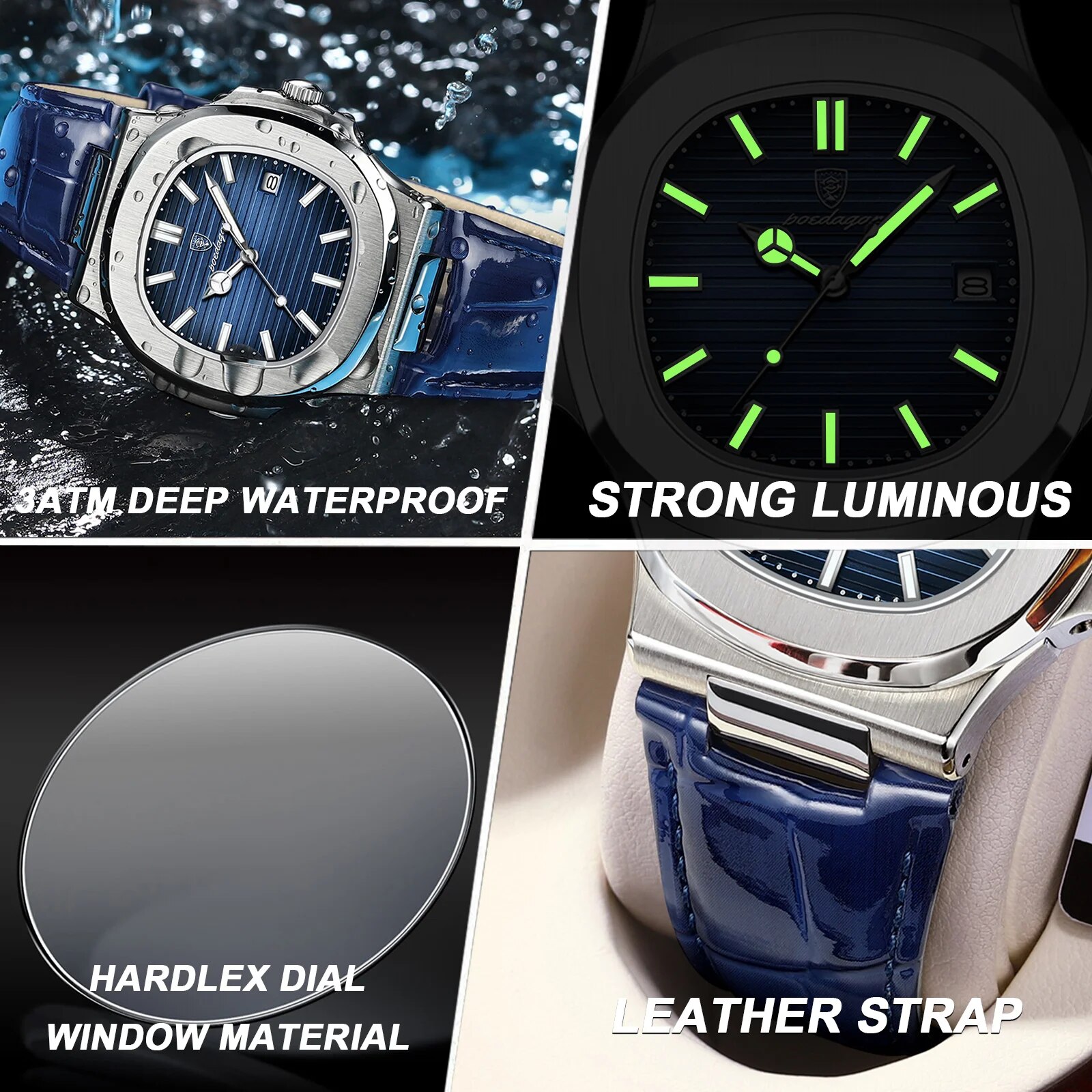 Poedagar トップ高級スクエアマン腕時計日付防水発光メ - Luxury Watch Hublot のレビューと価格