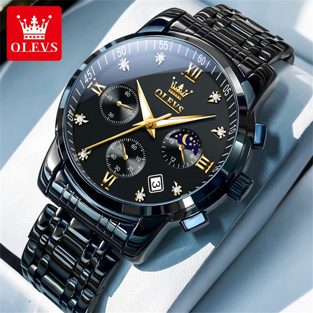 OLEVS 人気のメンズ腕時計ステンレススチールブラックムー - Luxury Watch Brand のレビューと価格