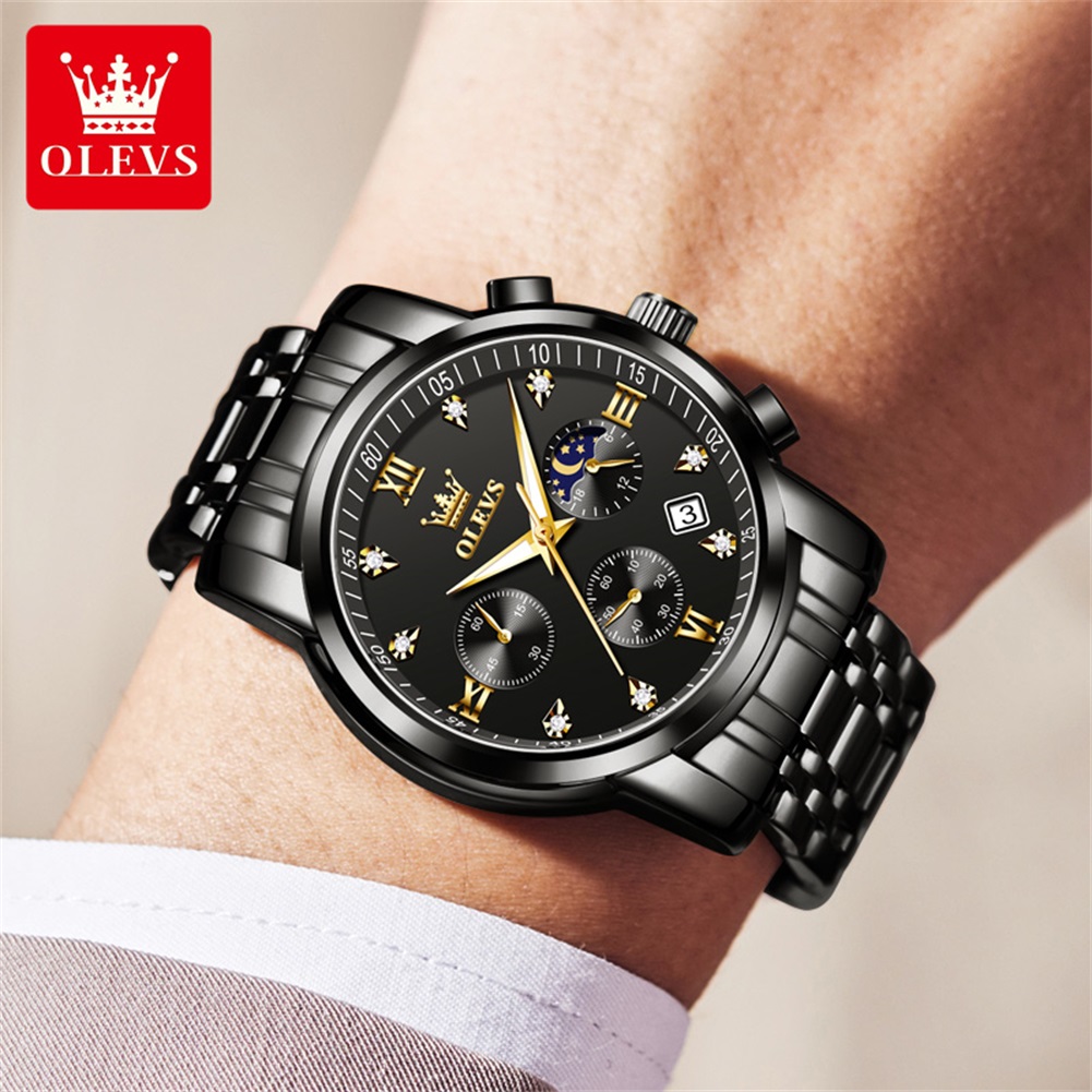 OLEVS 人気のメンズ腕時計ステンレススチールブラックムー - Luxury Watch Brand のレビューと価格