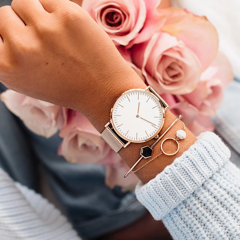 女性用ステンレスメッシュ腕時計,クォーツ腕時計,シンプル,カ - Luxury Watch Girl のレビューと価格