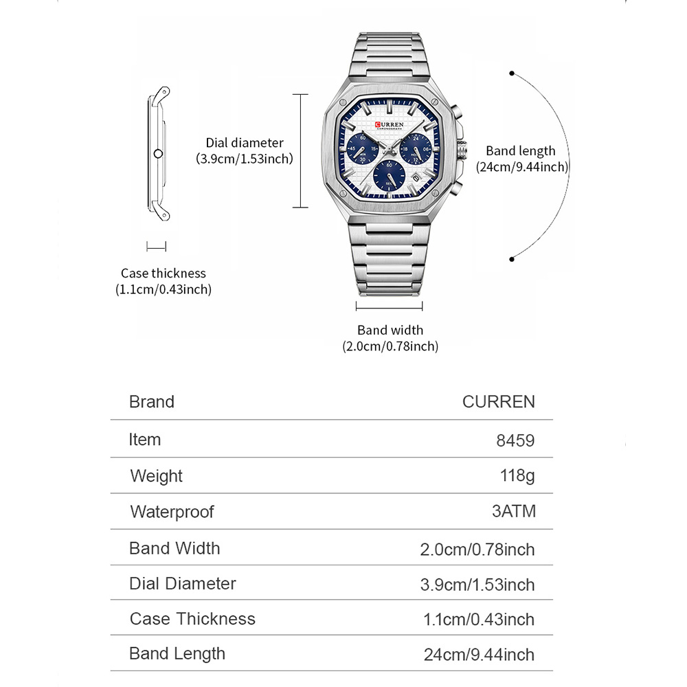 CURREN 高級スクエアクロノ腕時計男性用クラシックデザイ - Luxury Watch Dial のレビューと価格
