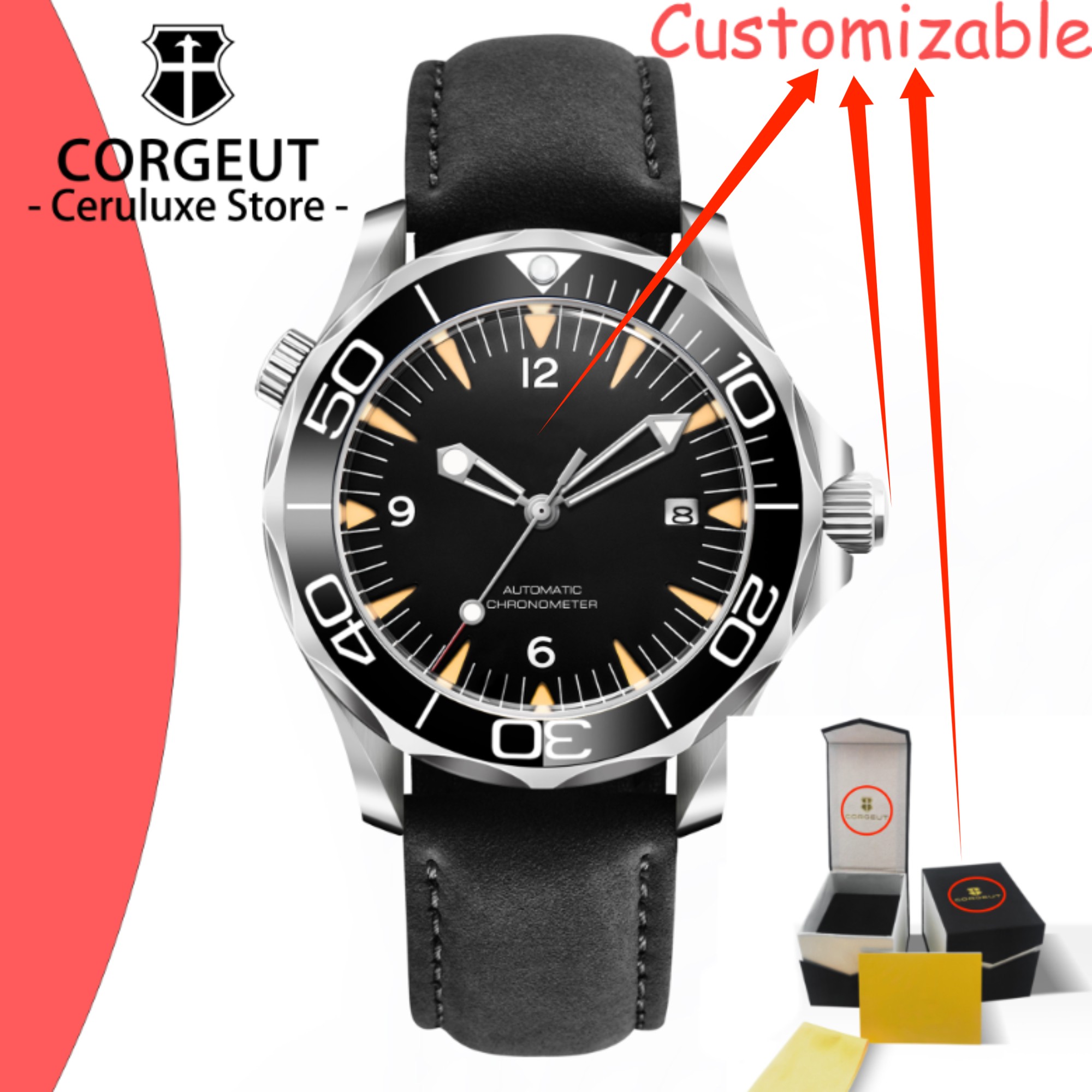 カスタムロゴ サファイアガラス 自動巻き機械式腕時計 日本製 - Luxury Watch Logo のレビューと価格